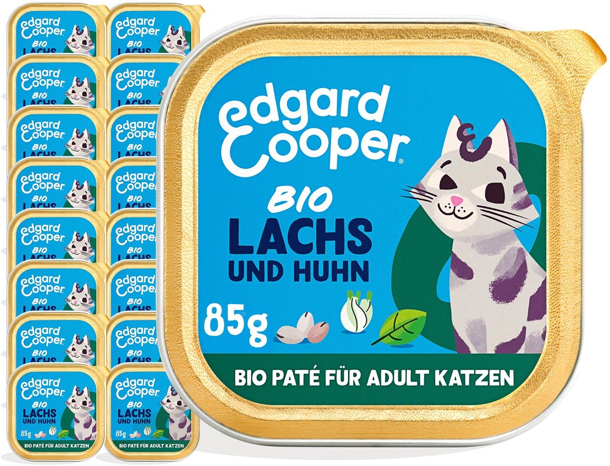 Solidchoice - Natvoer voor Katten met Biologische Zalm en Kip, 16 Zakjes van 85 g