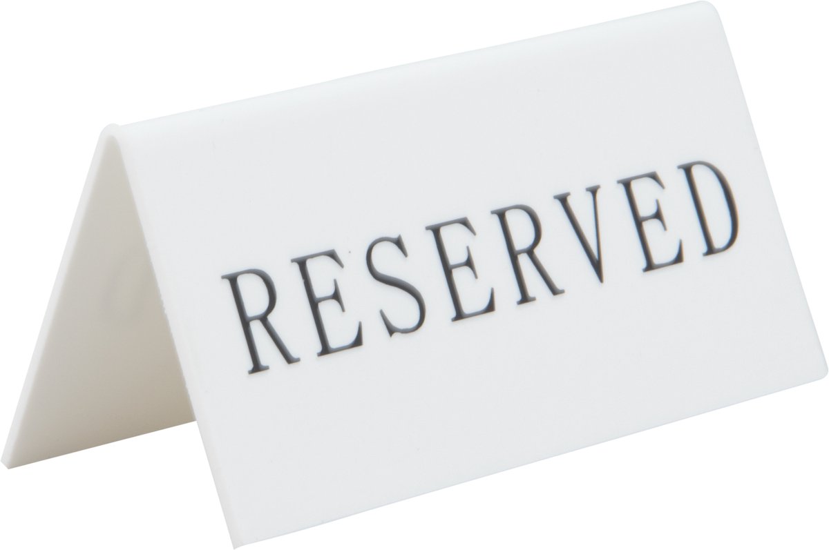 Securit® hardacryl tafelbordjes met gereserveerde plaats, wit, in het Engels