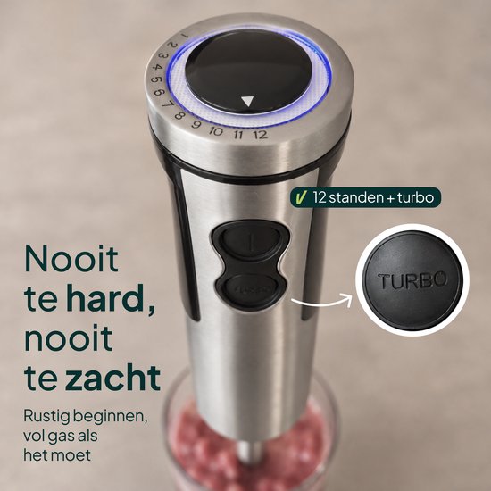 6-in-1 Staafmixer 1000W - Set - Hakmolen - 12 Snelheden - Incl. Melkopschuimer & Maatbeker - RVS - Vivid Green van MOA — afbeelding 3