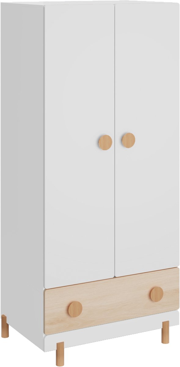 Kinderkledingkast Vaarentaa met lade 126x60x41 cm wit en eikenkleurig [en.casa]
