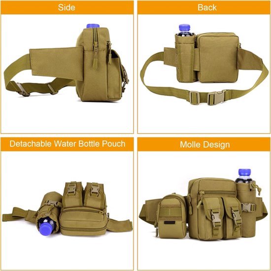 Heuptas met flessenhouder, heuptas voor heren, sport, militair, voor trekking, fietsen, wandelen, kamperen, reizen — afbeelding 3