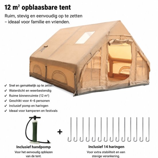 Linkforu - Grote Opblaasbare 4 Seizoenen Tent - Familietent - Glampingtent - Eenvoudige Installatie - Zonnewering - Muggengaas - Oxford - Incl . Opbergtas - 4x3x2.1m van Merkloos — afbeelding 2