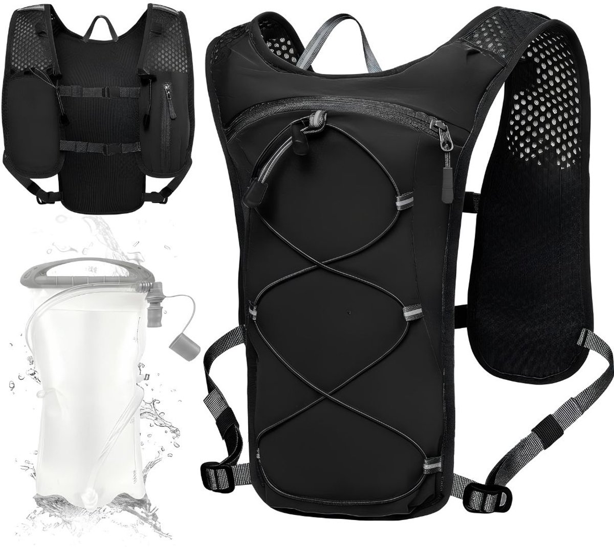 VALI® Hardloopvest - Hardloopvest met Drinken en Telefoonhouder - Hardloopvestje - Zwart - 24cm x 20cm x 7cm