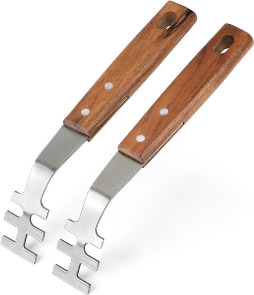 SnelShoppen - Grill Grate Lift RVS met Houten Handvat - Hittebestendige Grill Grate Lifter - Universele Grillaccessoires voor Gietijzeren en RVS Roost