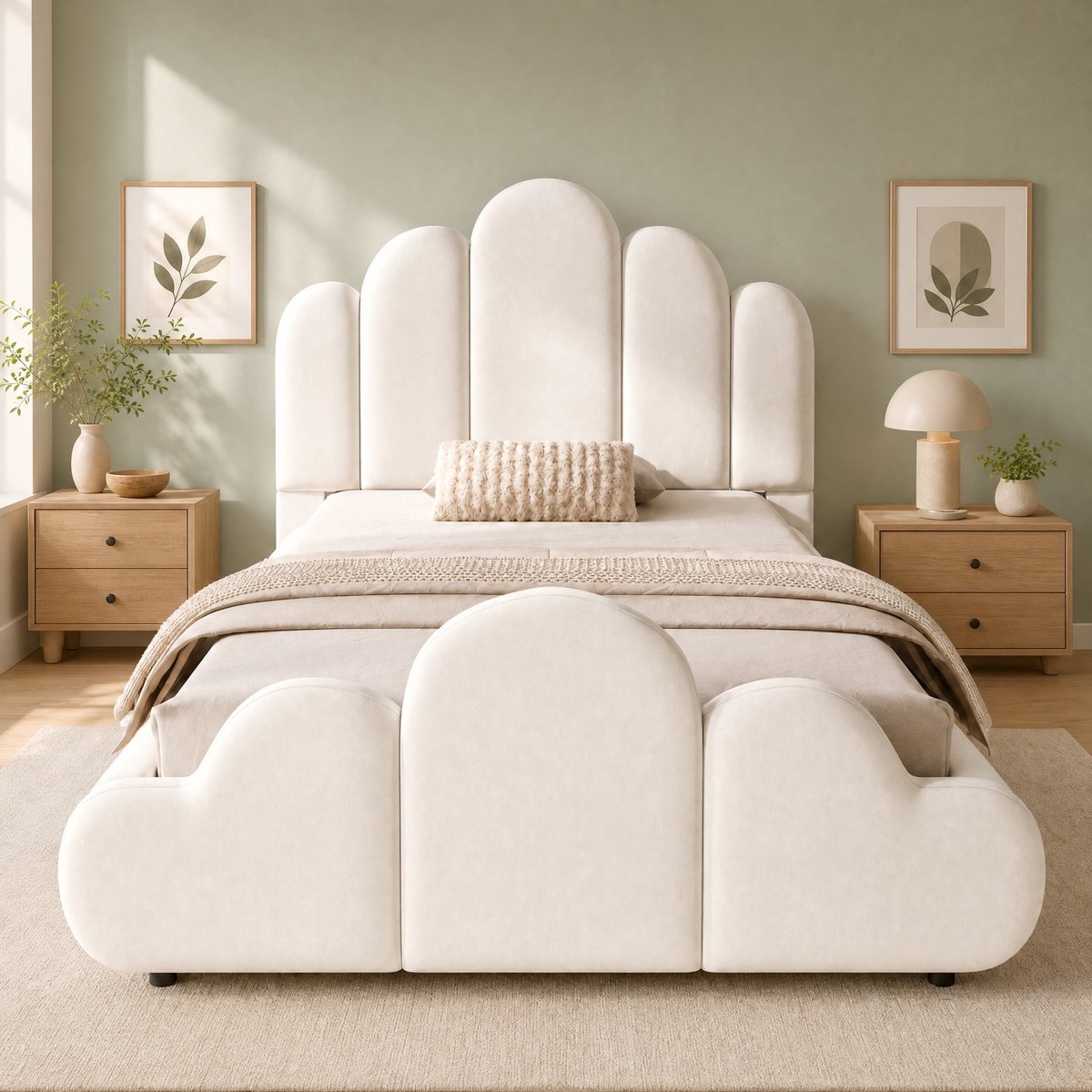 Bed 90x200 cm - Eenpersoonsbed Met Gepolsterd Hoofdeinde - Ronde Hoeken En Stabiele Constructie - Voor Kinderkamer En Slaapkamer - Stof - Beige - Zonder Matras