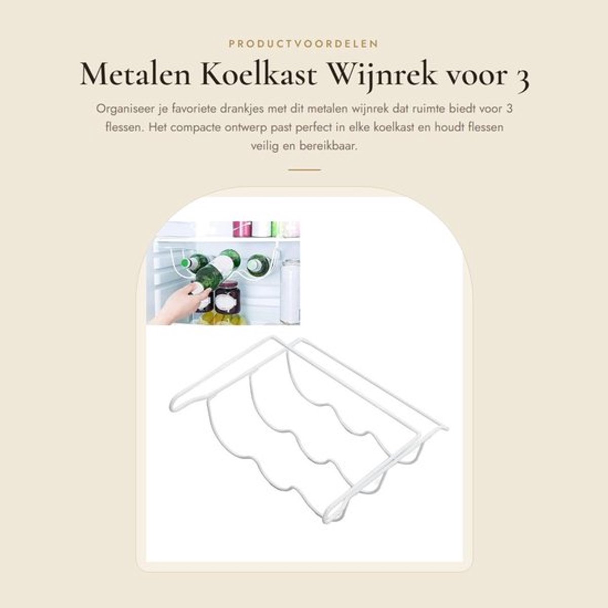 Wijnrek Koelkast - Metalen Houder - Opslag voor 3 Flessen - Compact Ontwerp 33x31,5x11,5 cm - Verdikt Materiaal - Gepolijste Glans - Flessenhouder