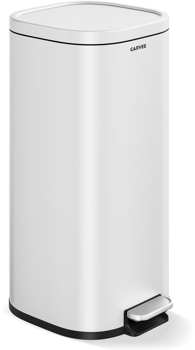Prullenbak RVS 30L Smal - 29x36x59.5cm - Soft Close Deksel - Binnenemmer Uitneembaar - Vingerafdrukvrij - Voor Keuken Badkamer Kantoor - Wit