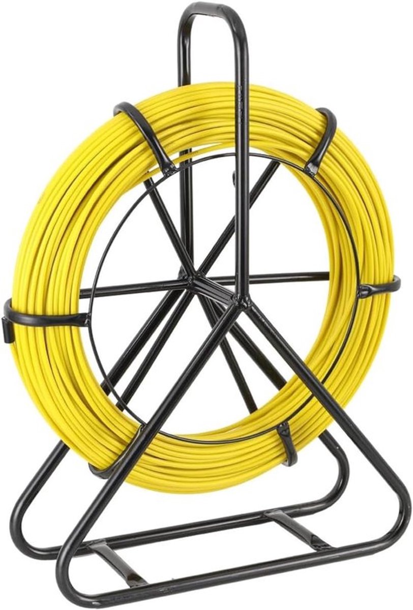 6 mm x 50 m fiber optic buis met stalen houder en rem voor installatie van glasvezelkabels, geschikt voor buitengebruik, waterdicht en duurzaam