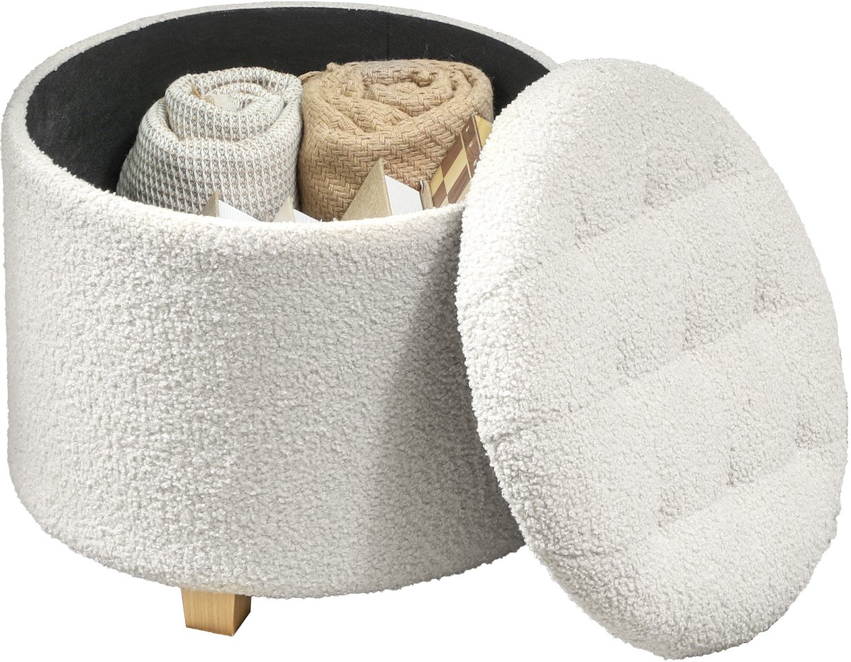HOMCOM Opbergpoef - Badstof (100% polyester) - 45x45x41cm - Wit