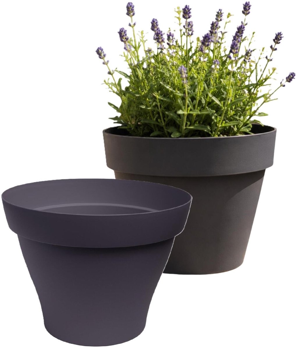 EDA Romeo Bloempot / plantenpot - 2x - kunststof - antraciet - D17 x H13 cm - binnen en buiten