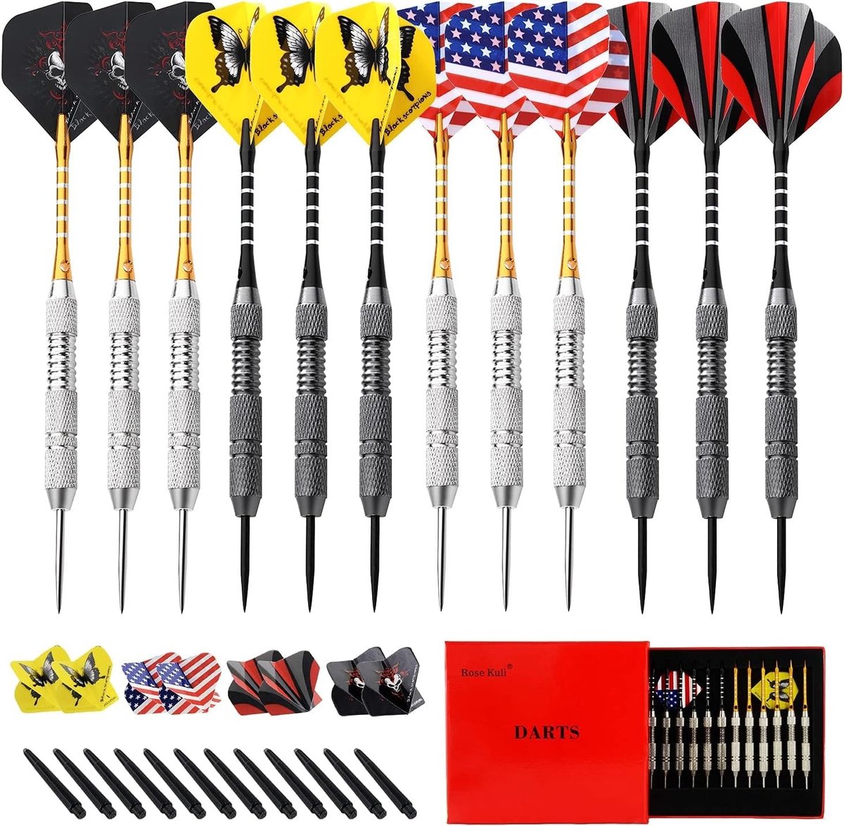 Solidchoice - Set van 12 Darts met Stalen Punt en Vliegstukken