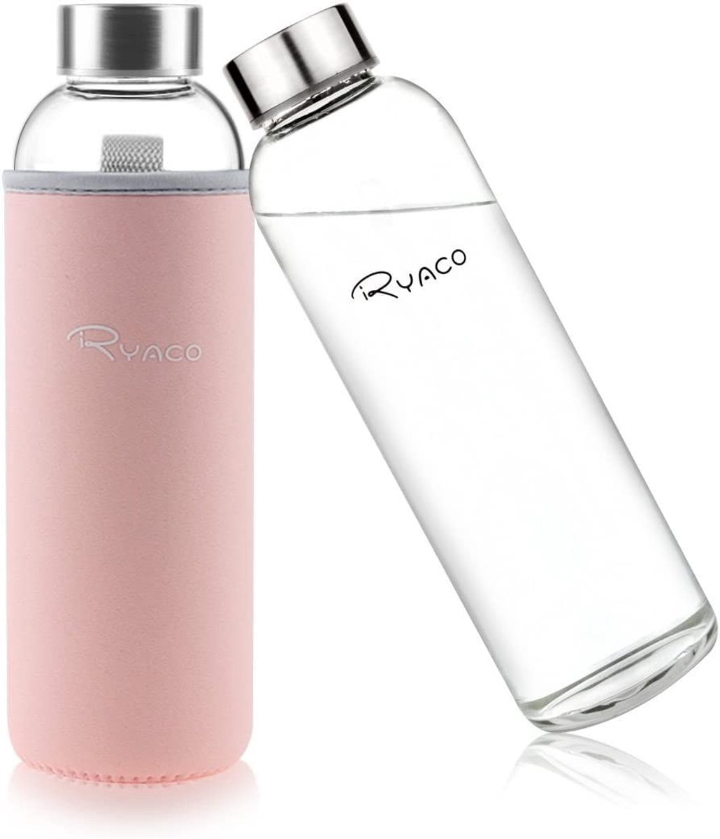 Solidchoice - Glas Drinkfles met Neopreen Tas en Sponsborstel