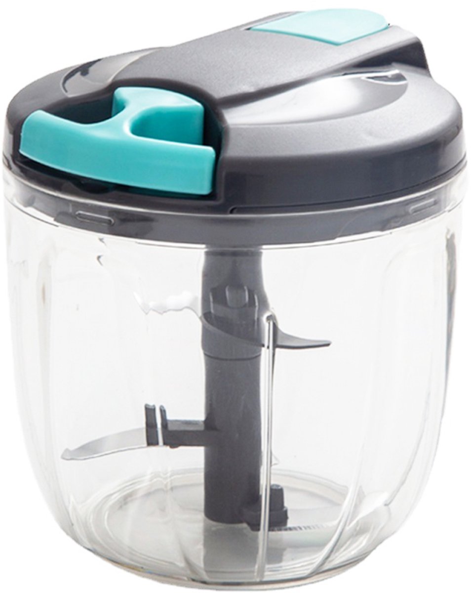 Handmatige hakmolen - 900 ml - Groentesnijder - Handmatige knoflooksnijder - Multifunctionele hakmolen met trekkoord - Geschikt voor het hakken van knoflook, gember, chilipepers, groenten en vlees - Grijsblauw