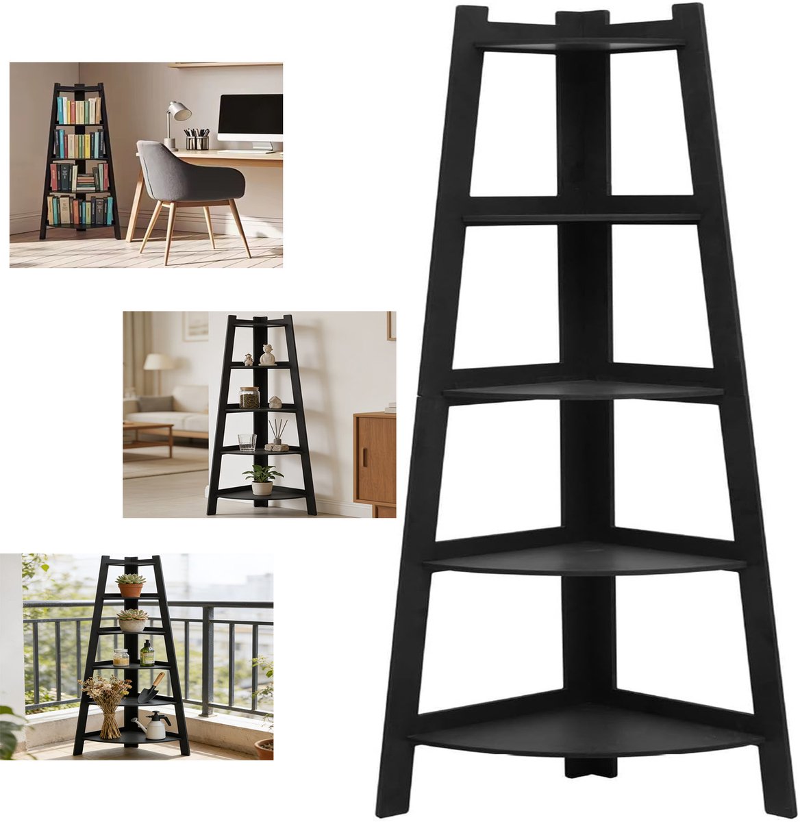 Multifunctionele Hoekplank, Ladderplank, 5-Laags Hoekboekenkast, Presentatiestandaard.