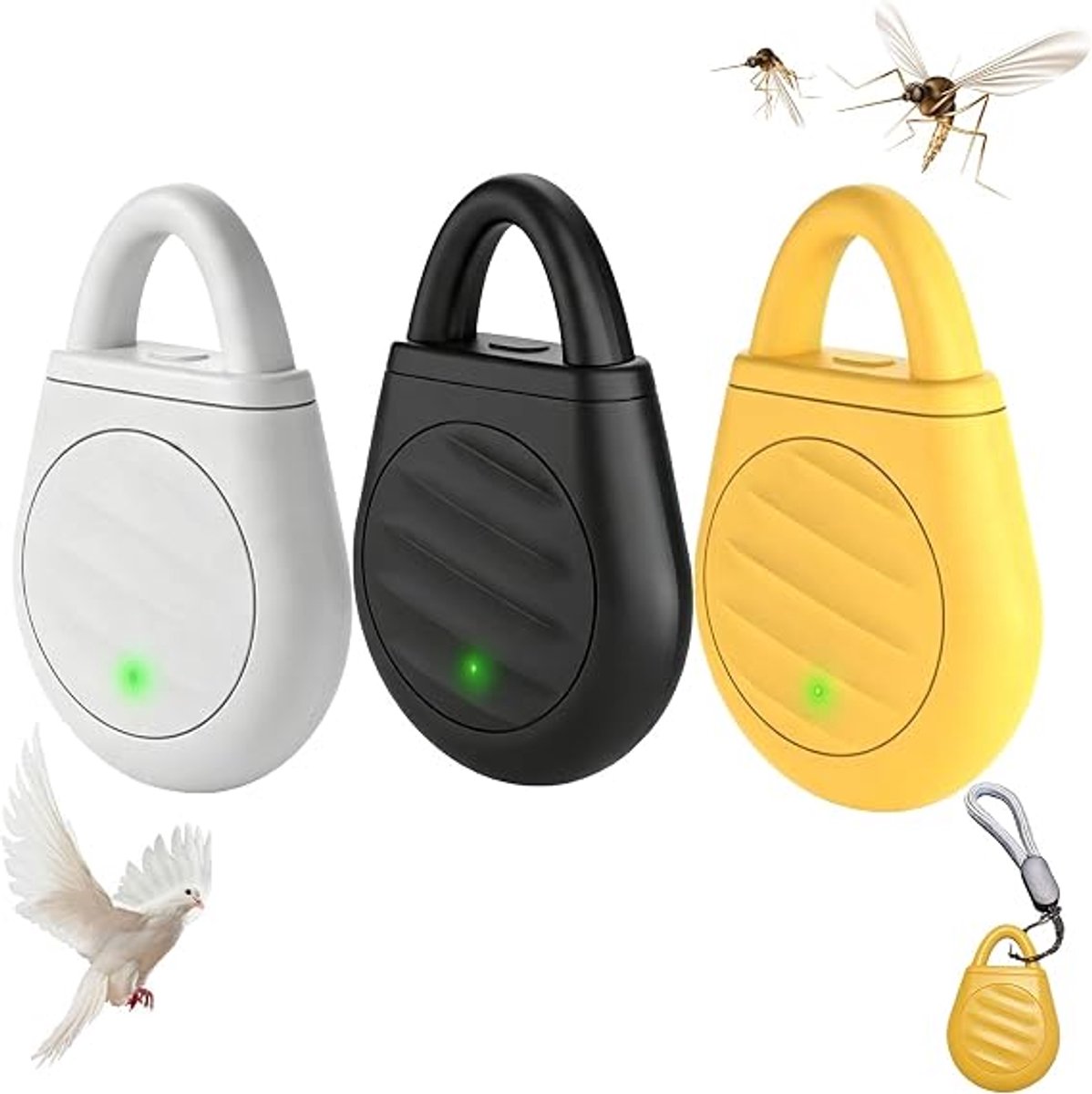 Ultrasoon Muggenverjager Draagbaar - 3 stuks - USB Oplaadbaar, Elektronisch Insecten & Vogels Afweermiddel - met Karabijnhaak - Buiten Gebruik