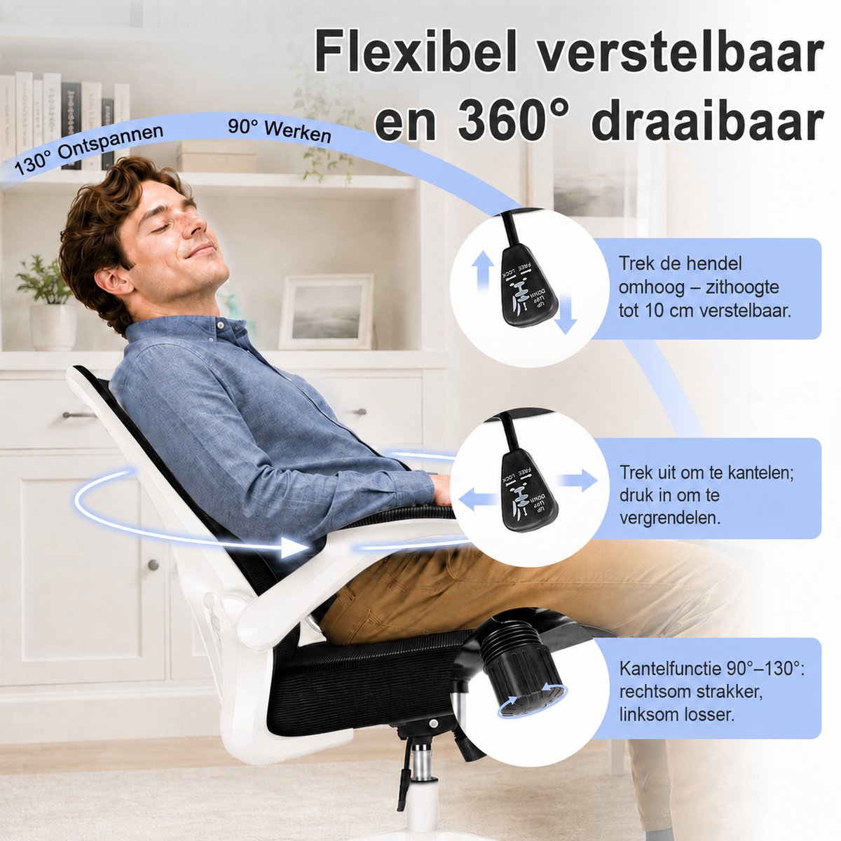 Durrafy Ergonomische Bureaustoel met Lendensteun en - afbeelding 2