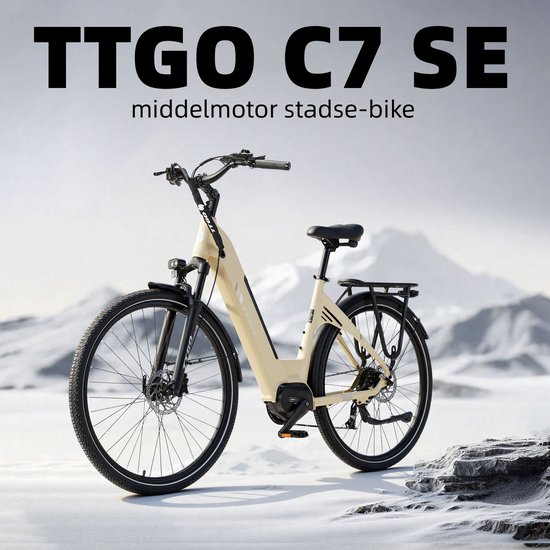 TTGO C7 SE Elektrische Stadsfiets - 28" Banden - 250W Bafang Middenmotor - 36V18Ah Accu - Bereik tot 140km - Shimano 9 Versnellingen - Beige van TTGO — afbeelding 3