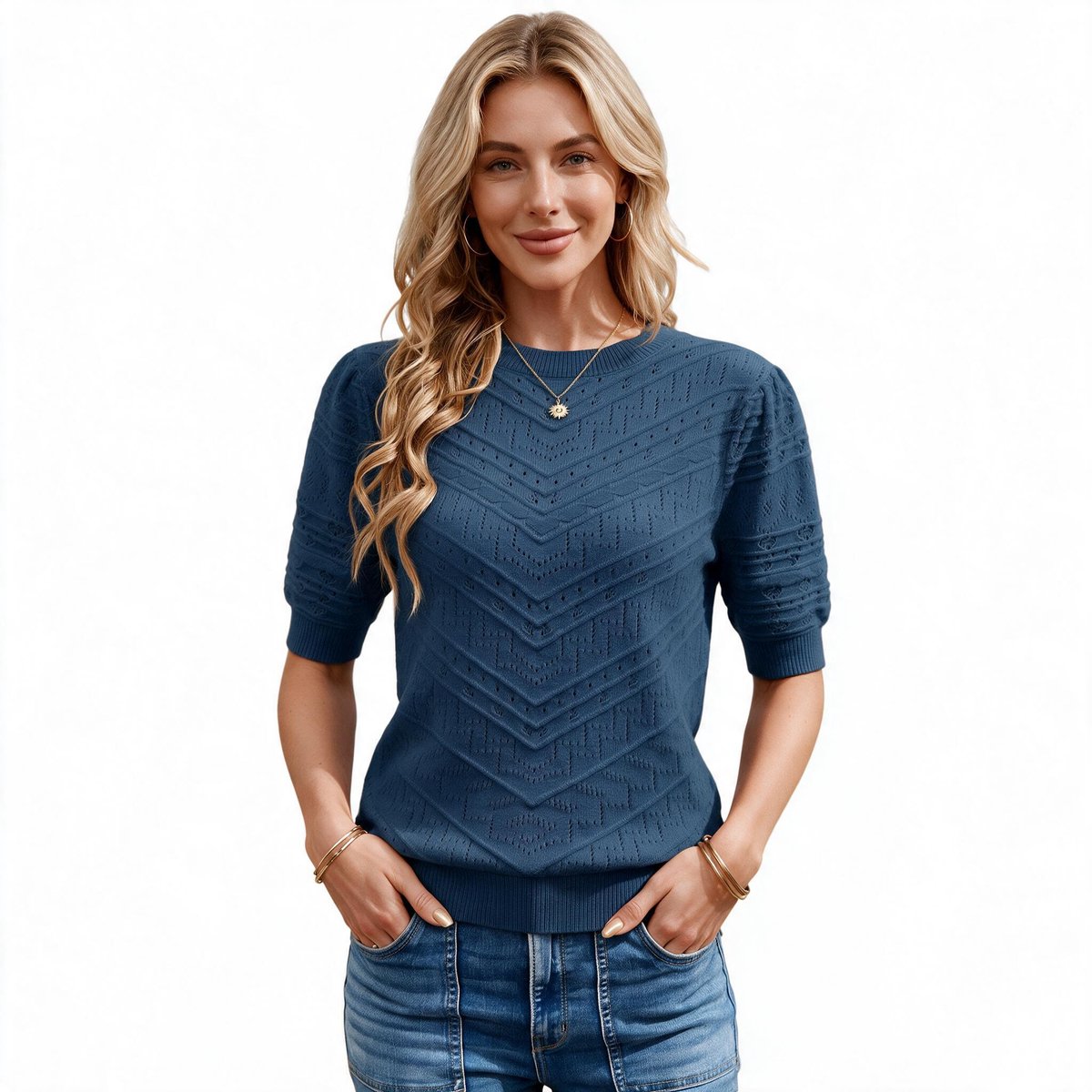 Imily Bela Dames Gebreide Top met Halflange Mouwen