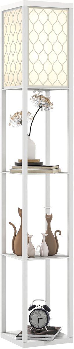 HOMCOM Floor Lamp-MDF, Stoff-26L x 26B x 160H cm-Weiß
