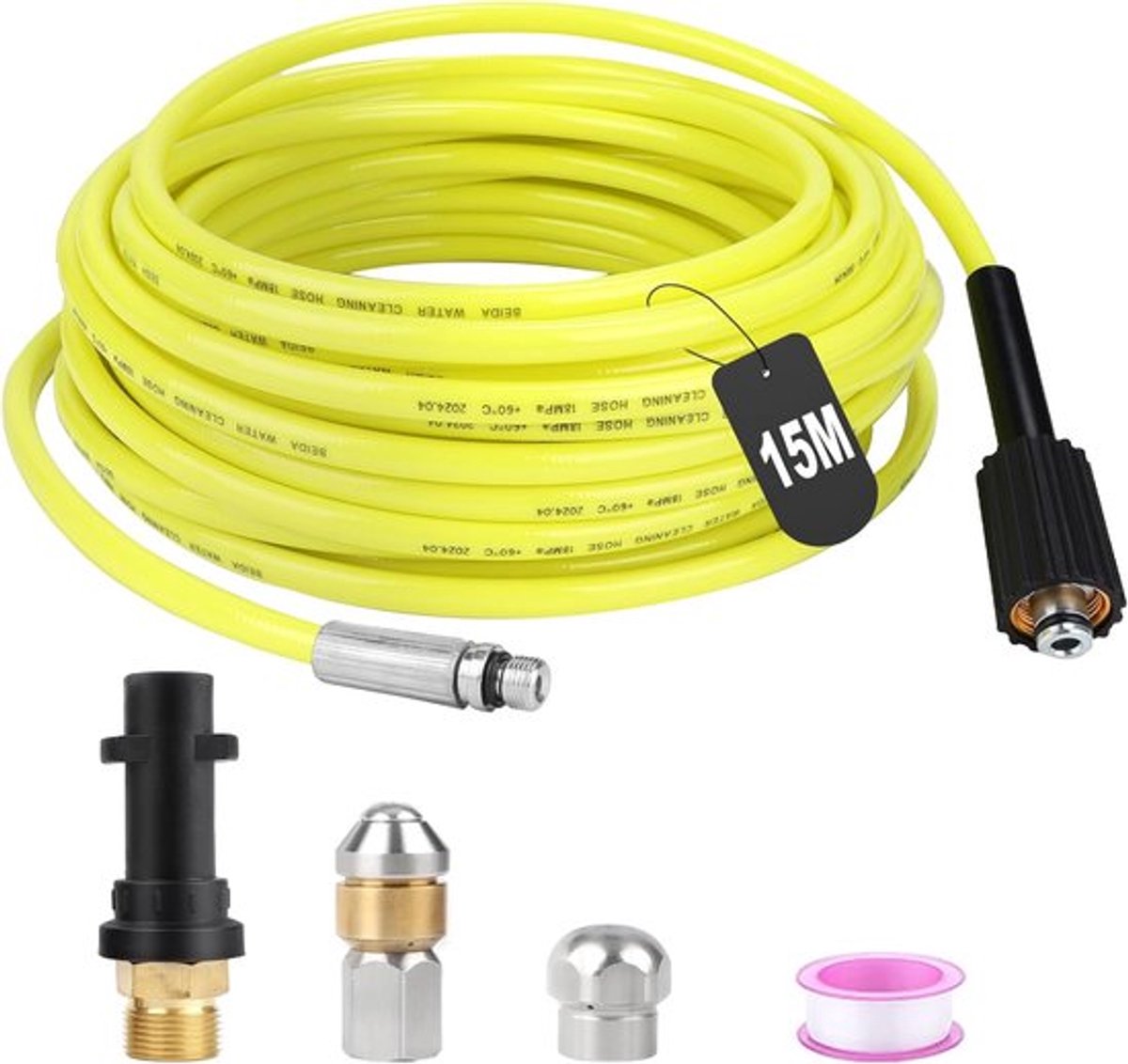 Pijpreinigingsslang 15 m - 180 bar - Drukreiniger - Compatibel met Kärcher Pijpreinigingskit - Kanaalreiniger met 2 Pijpreinigingspruners - Adapter voor Kärcher K2-K7 Drukreiniger