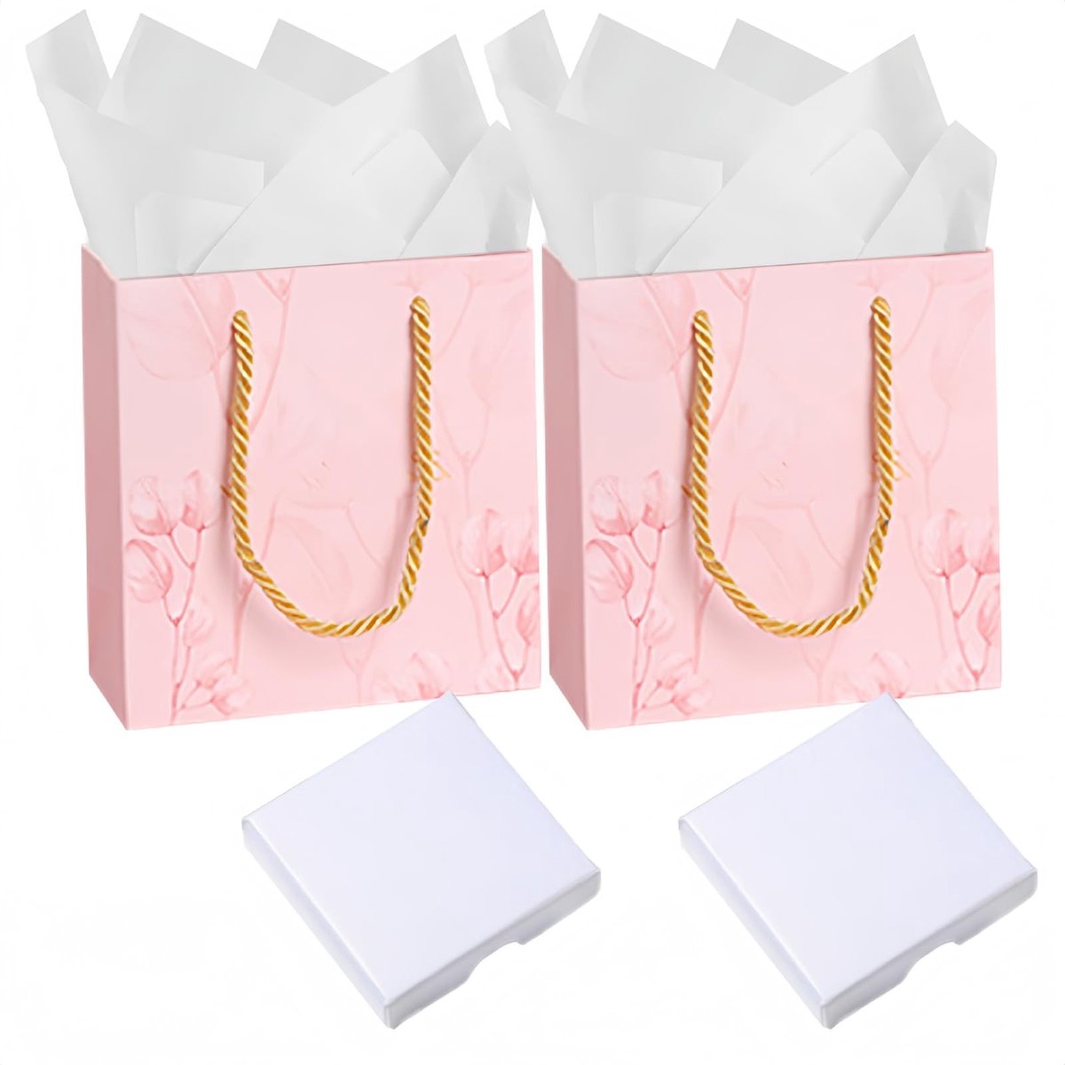 Solidchoice - Set van 2 Roze Geschenkzakjes met Sieradendozen en Zijdepapier