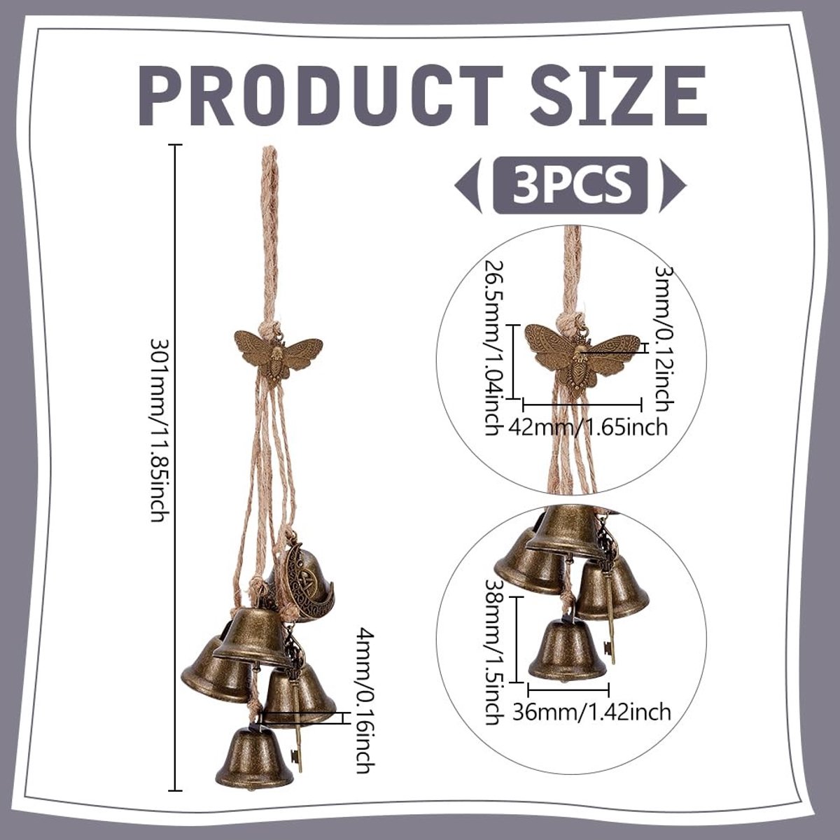 Solidchoice - Set van 3 Vintage Deurbellen met Tovenaars Sleutels