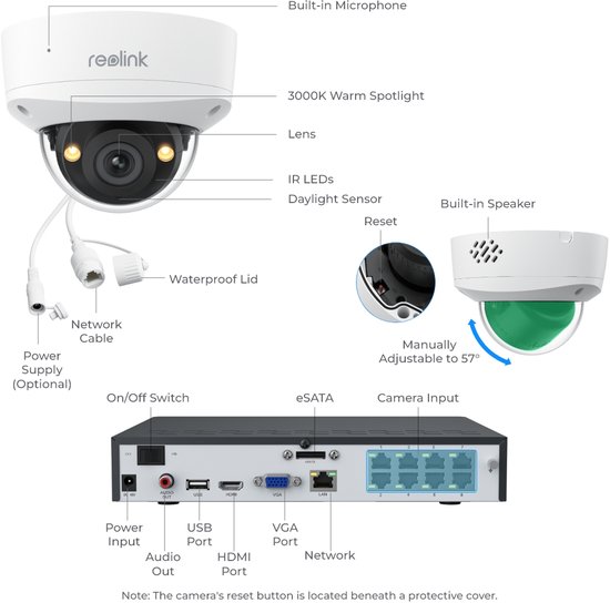 Reolink RLK8-500V4 - 5MP PoE NVR-systeem - 4x IK10-camera's - Kleuren Nachtzicht - Slimme Personen-/Voertuig-/Dierdetectie - Tweewegs Audio - 2TB HDD van Reolink — afbeelding 5