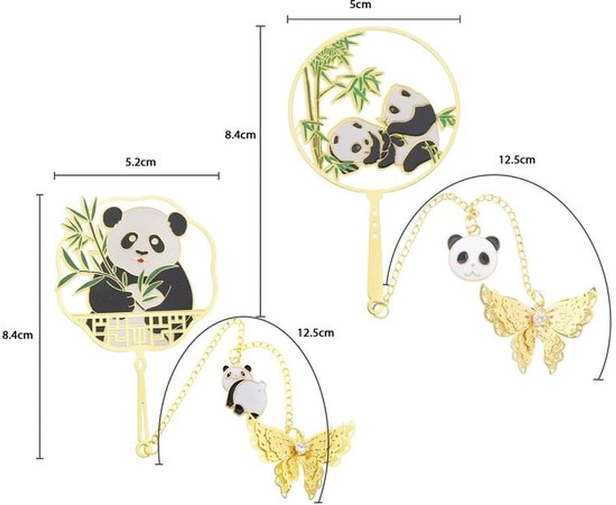 Bladwijzers 2 Stuks - Metalen Vintage Bladwijzers - Panda/Butterfly Design - Hanger met Kwastje - Praktische Leeshulp - Hoogwaardig Messing - Boekmerken