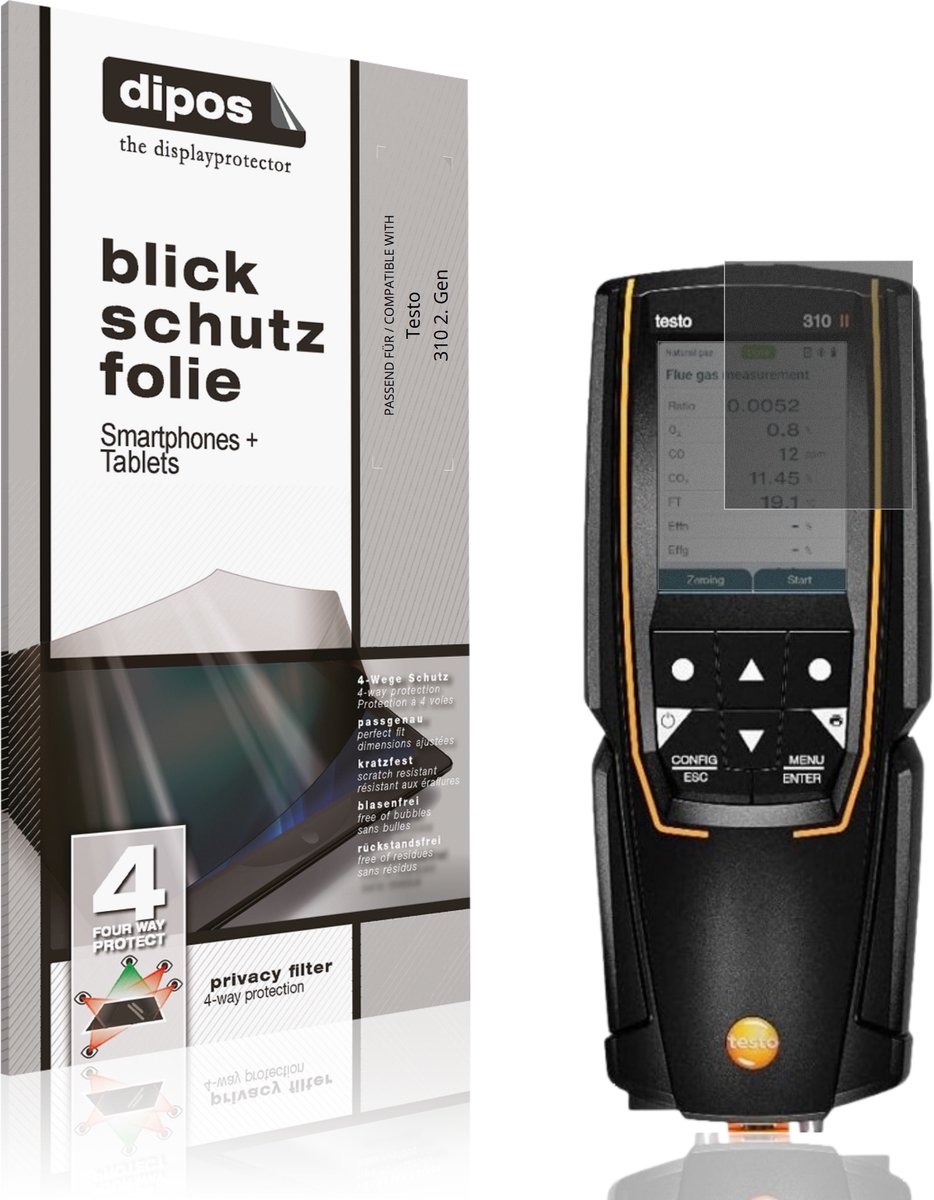 dipos – Matte Privacy Screenprotector geschikt voor Testo 310 2. Gen | Anti-Spy Beschermfolie