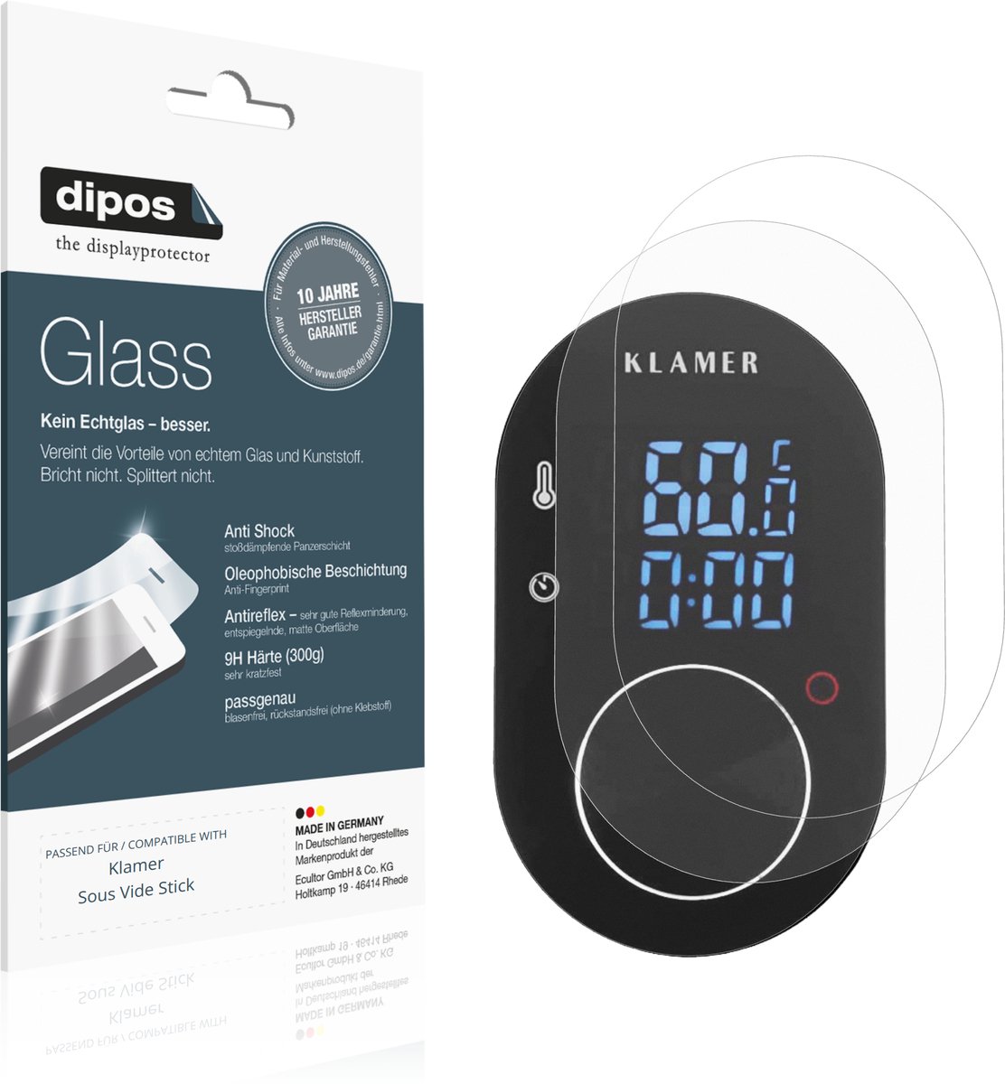 dipos – 2x Matte Pantserfolie geschikt voor Klamer Sous Vide Stick | 9H Screenprotector