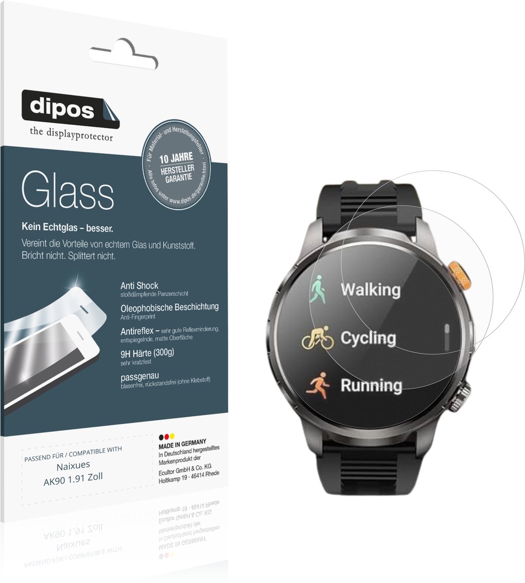 dipos – 2x Matte Pantserfolie geschikt voor Naixues AK90 1.91 Zoll | 9H Screenprotector
