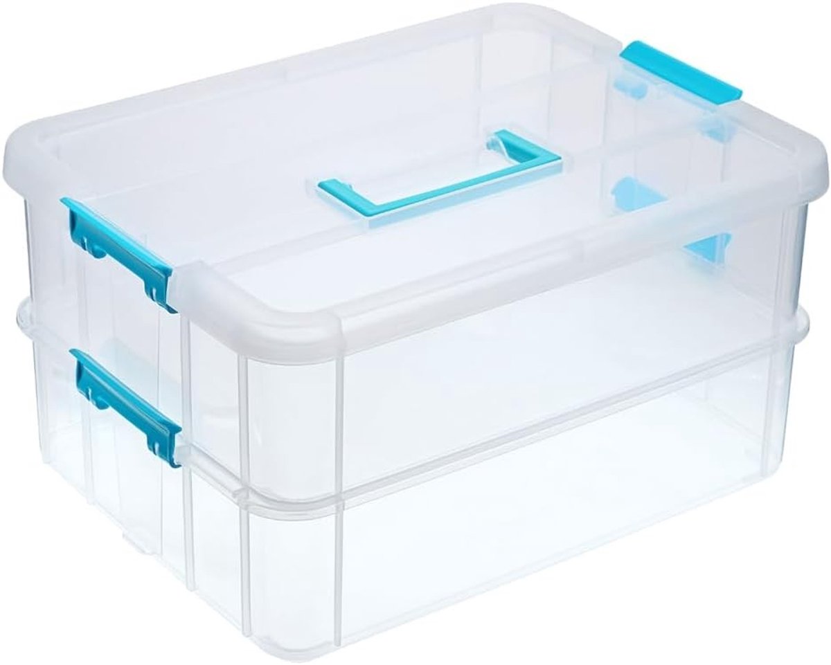 Stapelkast voor Opberging met 2 Niveaus, Transparante Opbergdozen voor Kunst en Handwerk, Multifunctionele Opbergoplossing voor Nagellak en Naaibenodigdheden