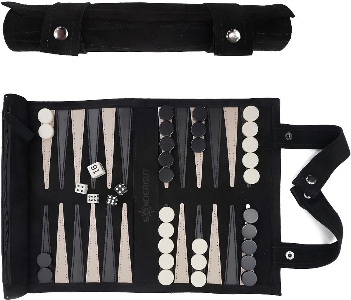 NIVA® Backgammon - Luxe Reiseditie - Backgammon Koffer - Zwart - 25cm x 5cm x 5cm