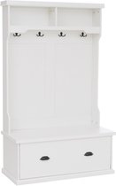 Garderobekast MCW-P27, halgarderobekast, houten garderobekast met zitbank, 4 haken, opbergvak, melamine, 163 x 100 x 47 cm ~ wit