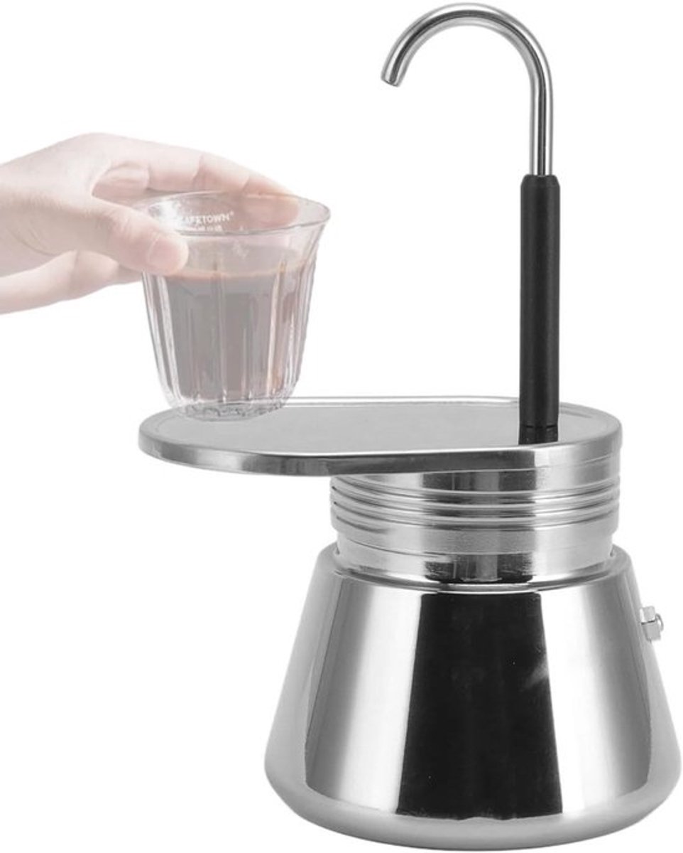 Koffiezetapparaat voor Moka Pot van RVS - Ideaal voor 1 kopje espresso thuis of tijdens het kamperen, compact en gebruiksvriendelijk