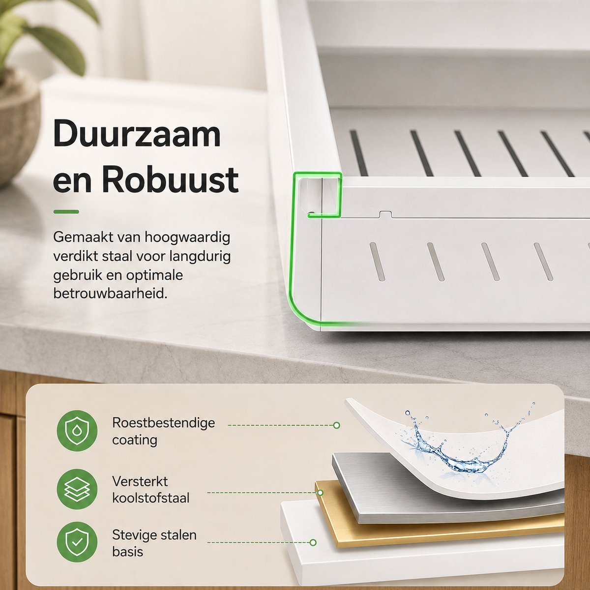 BOTC Uittrekbare Keukenkast Organizer - Verstelbare Kastlade 32-52 cm - Zonder Boren - Draagvermogen 25 kg - Voor Keukenkast & Voorraadkast - Wit — cadeau in Cadeau-ideeën - foto 5