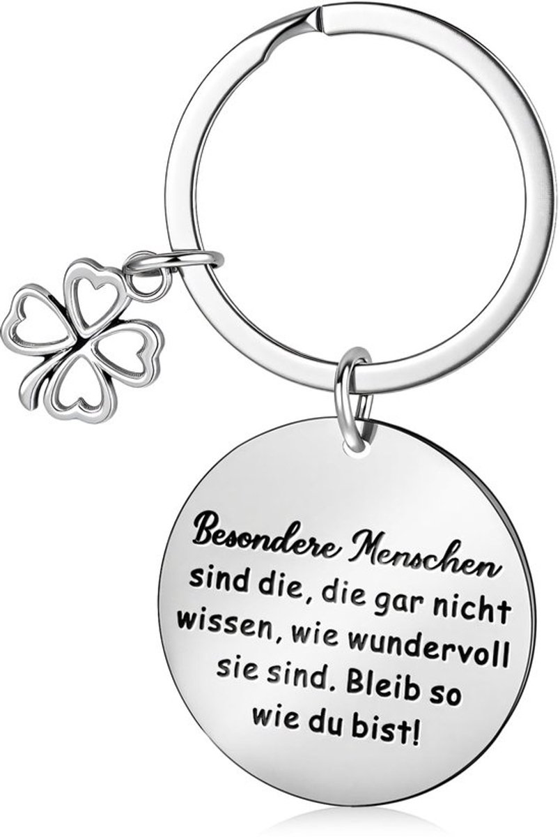 Sleutelhanger Geluksbrenger - Inspirerende Sleutelhanger - Klaverblad Sleutelhanger - Roestvrij Staal - Zwarte Geschenkdoos - 3 cm Sleutelring