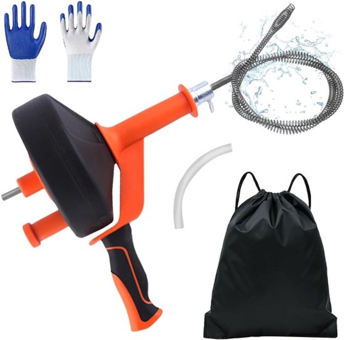 Effectieve 13 meter lange afvoerreiniger met spiraal voor buisreiniging, herbruikbare tube-spiraal en waterdichte handschoenen voor keuken, gootsteen, douche en badkuip