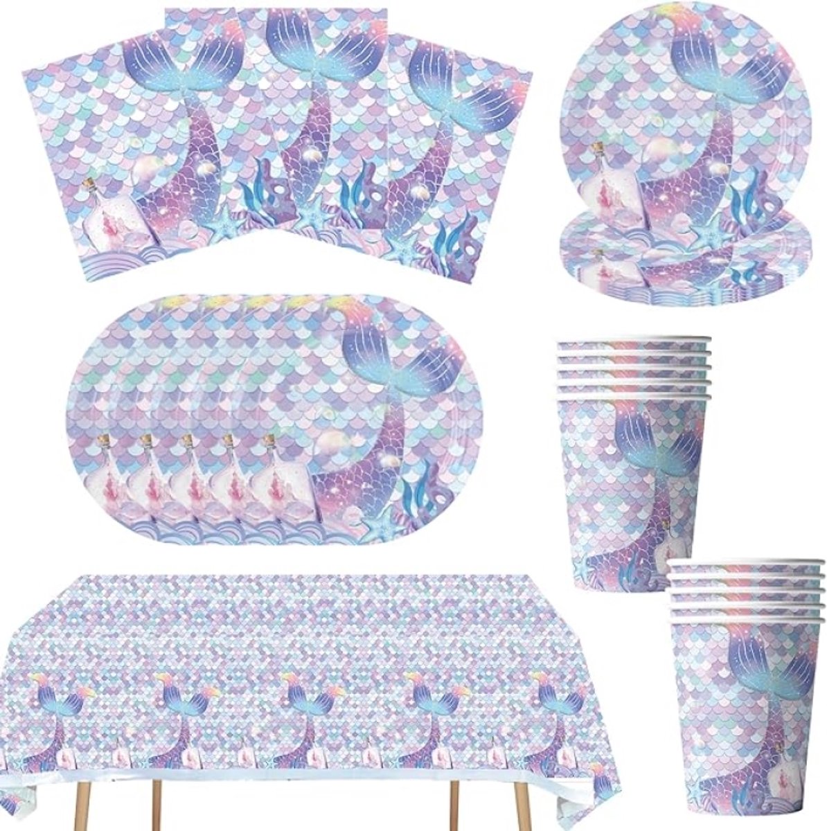 Zeemeermin Feestservies Set van 41 Delen - Verjaardagsdecoratie met 10 Borden, 10 Mokken, 20 Servetten en Tafelkleed voor Meisjes