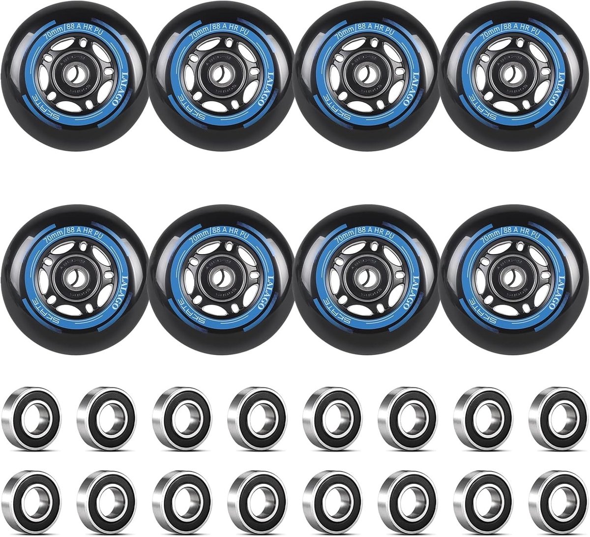 Set van 8 inline skate wielen 70 mm, vervangingswielen met ABEC 9 lagers voor soepel rijden en optimale grip