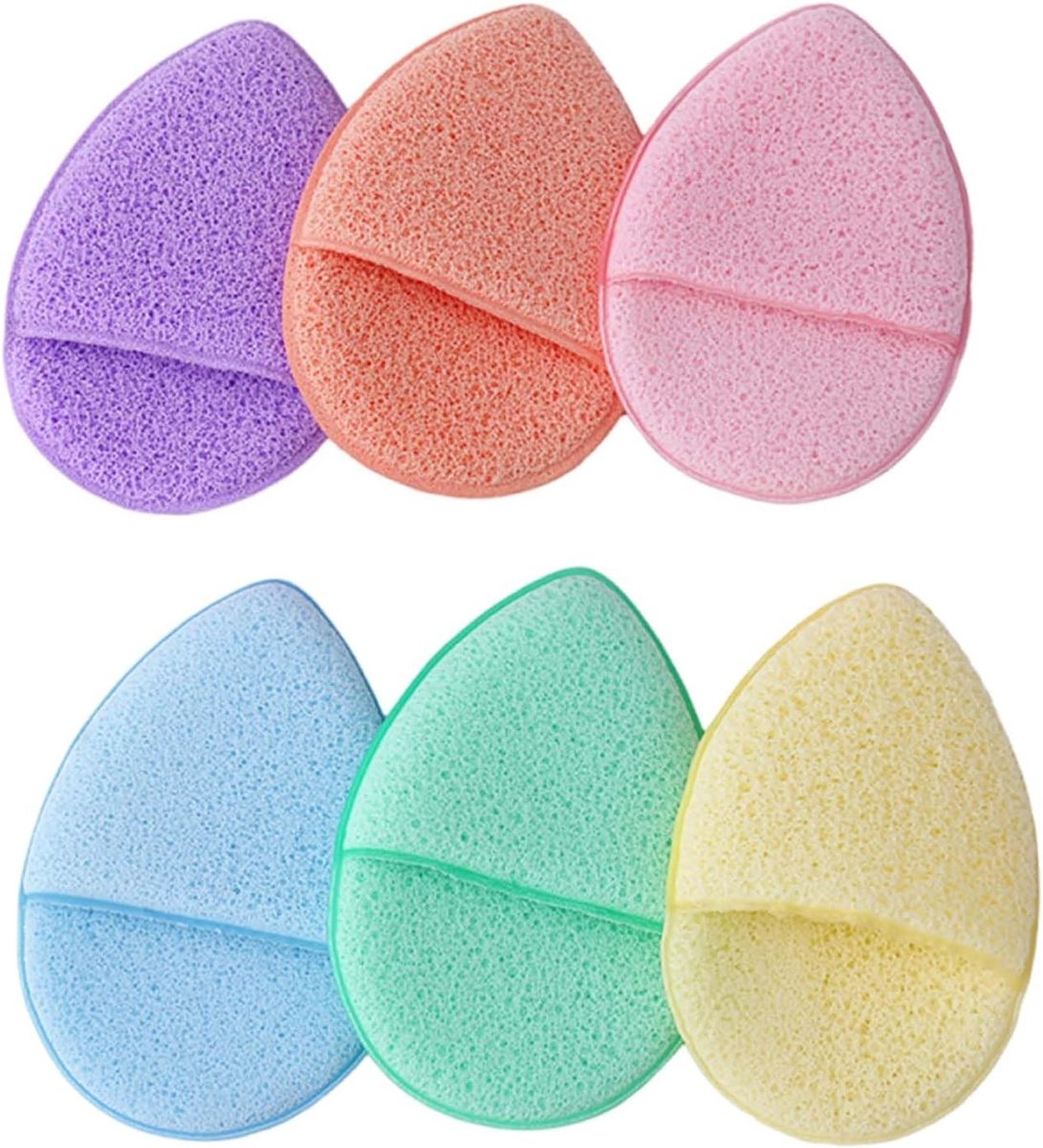 Set van 6 Herbruikbare Gezichtsponsjes in 6 Kleuren voor Zachte Reiniging en Massage van Gezicht, Ideaal voor Make-up en Maskers, 10 x 6.5 cm