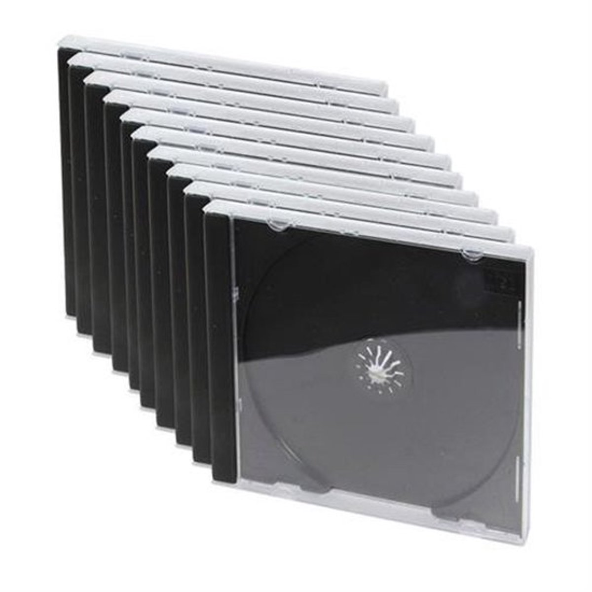 Jewel Case voor 1 CD/DVD - CD Hoesjes - CD Opbergmap - Transparant - Zwart Inlegbodem - Set van 10 Hoezen - Cd Hoes