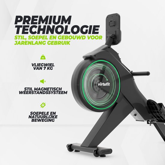 VirtuFit ROW300i Inklapbare Roeitrainer - 32 Weerstandsniveaus - Magnetische Weerstand - 150 kg - Inklapbaar - Bluetooth Hartslag - Kinomap - Roeimachine