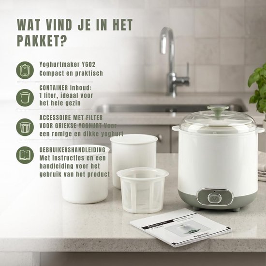 KIRA® Yoghurtmaker - Voor Gezonde Homemade Yoghurt - Compacte Keukenmachine - Wit/Grijs - 19cm x 17cm x 22cm — afbeelding 3