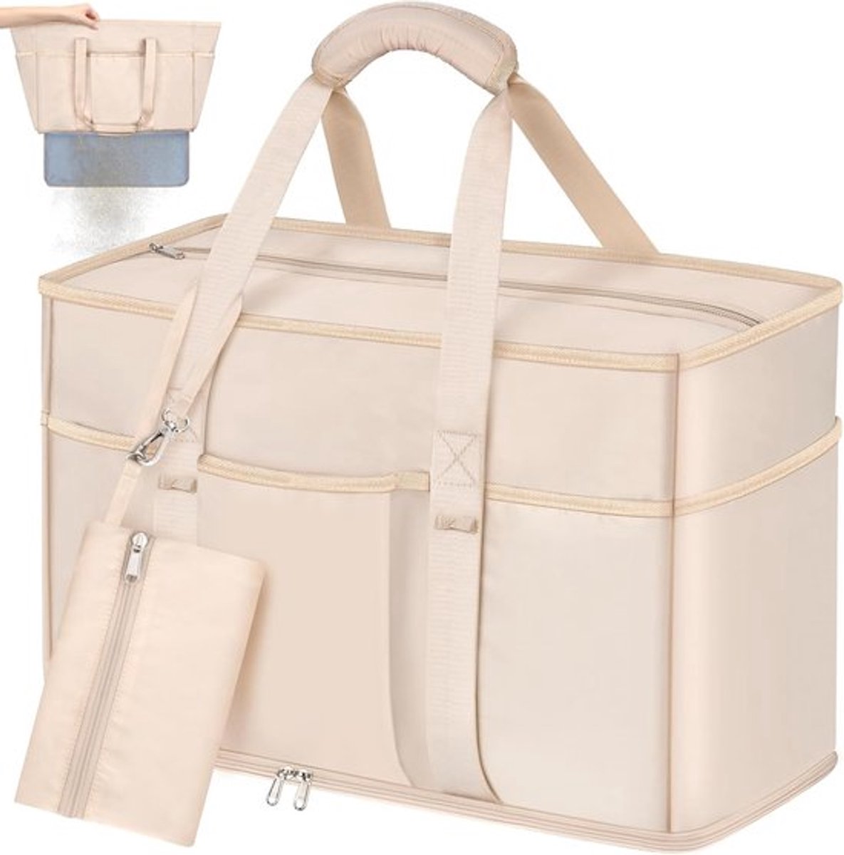 Grote Strandtas XXL 45L Vouwbare Reistas met Meerdere Compartimenten, Ideaal voor Vakantie en Dagjes Uit, Nylon Weekender Tas met Rits en Binnenvak