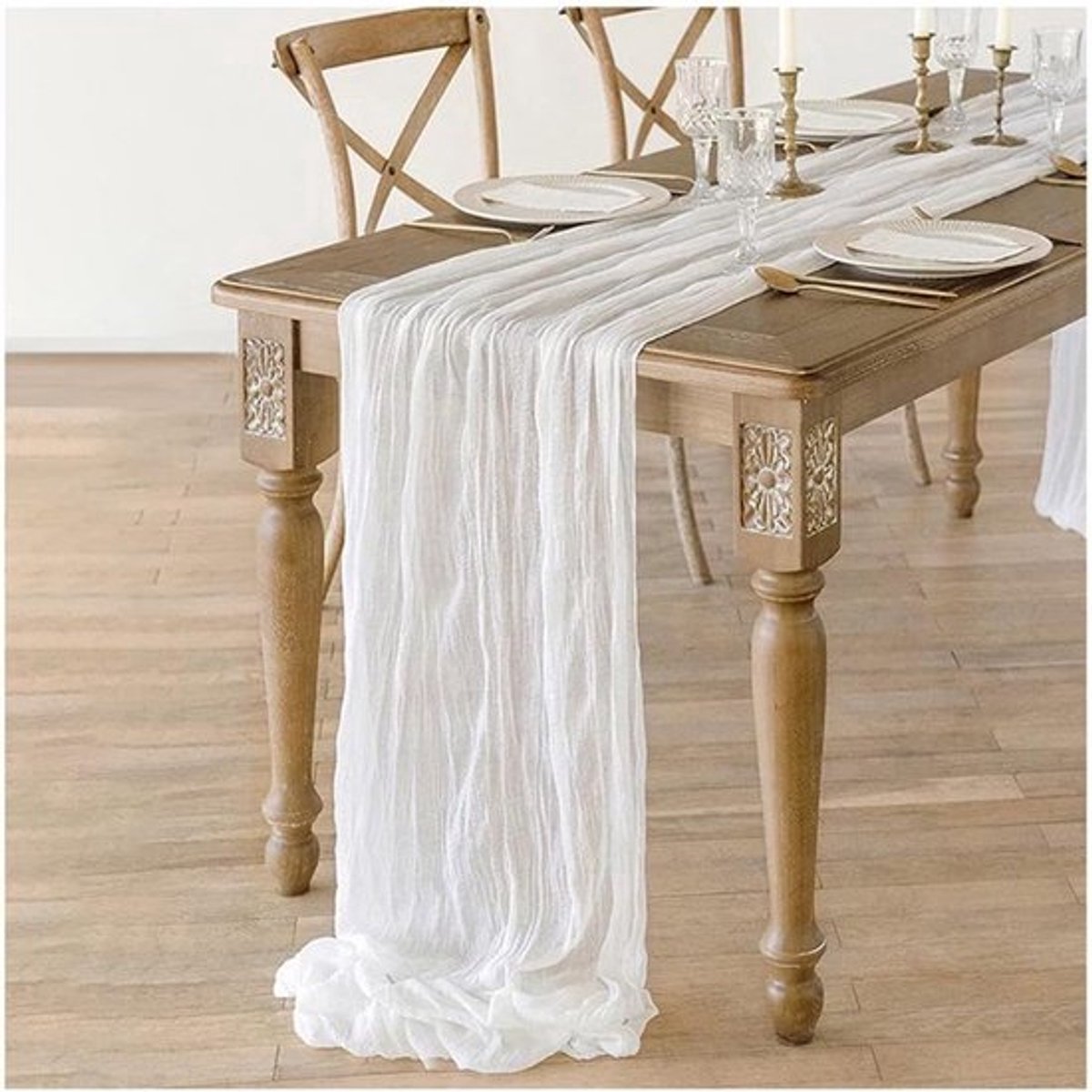 Elegante Witte Tafelloper van Cheesecloth 90 x 400 cm voor Bruiloften, Feestjes en Boho Decoratie