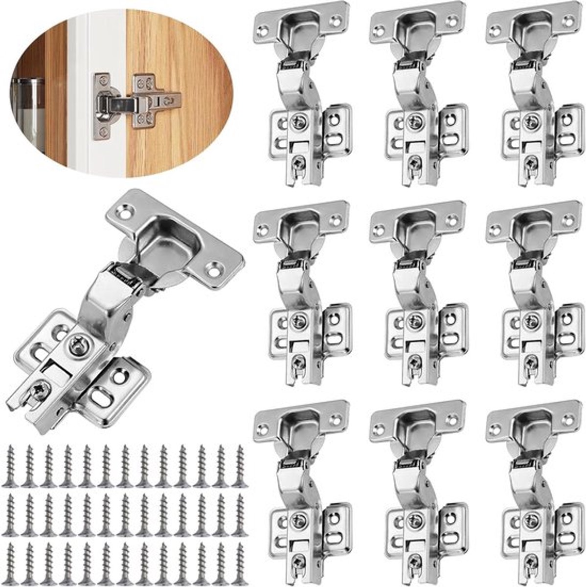 Set van 10 Soft Close Kastenhengels met Hydraulische Veer, 110 Graden Opening, Ideaal voor Keuken- en Meubeltoepassingen