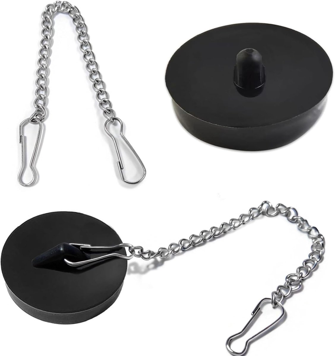 Dreamil Sink Drain Stops, 2 Pieces, Rubber Stopper with 45cm Stainless Steel Stopper Chain, Sink Drain Plug for - ShopVlot