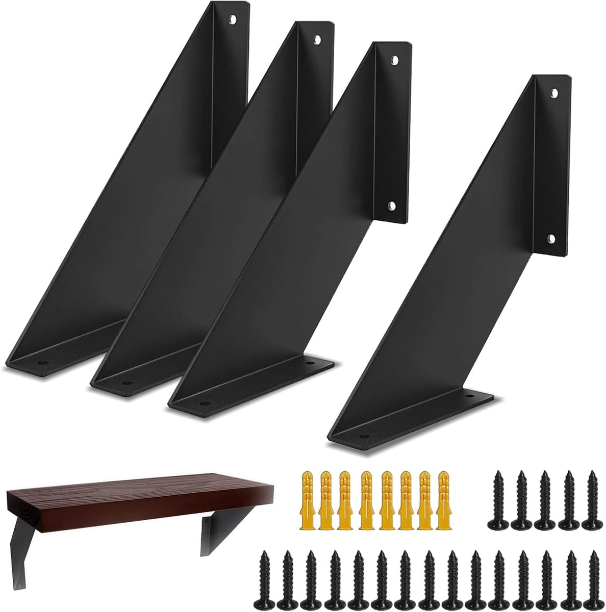 Plankbeugel, zwart, 4 stuks, 10 cm, plankbeugel, plankhouder, 90 graden driehoekige steun, plankhoek, hoekverbinder - ShopVlot