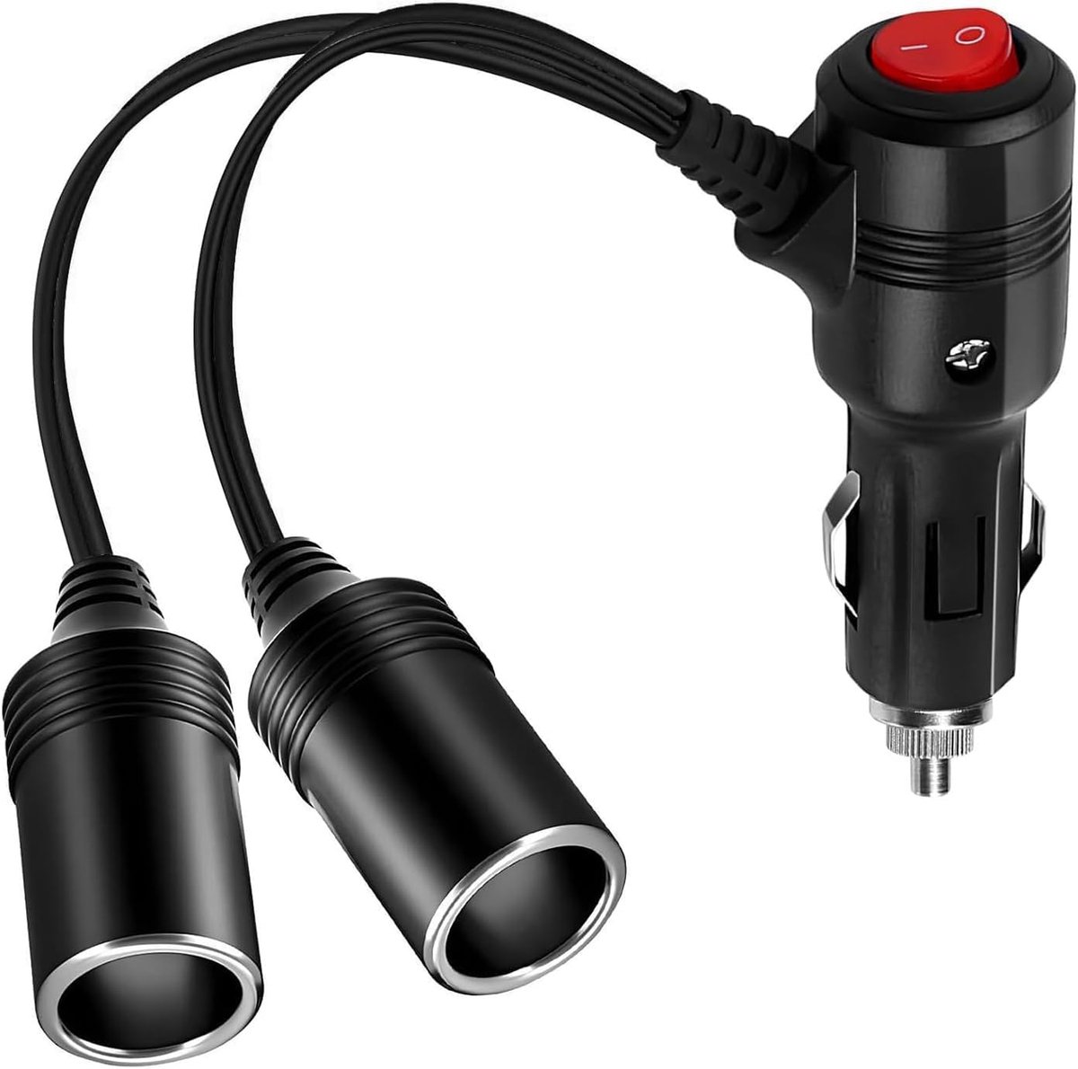 Okaywork Sigarettenaansteker-splitter met schakelaar, Auto-sigarettenaanstekeradapter (1-naar-2), 0,2 m kabel, 12-24V - ShopVlot